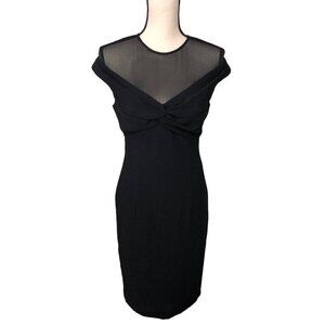 David Meister Little Black Dress Size 4 Sheer Top Short Sleeve Chic Classic USA